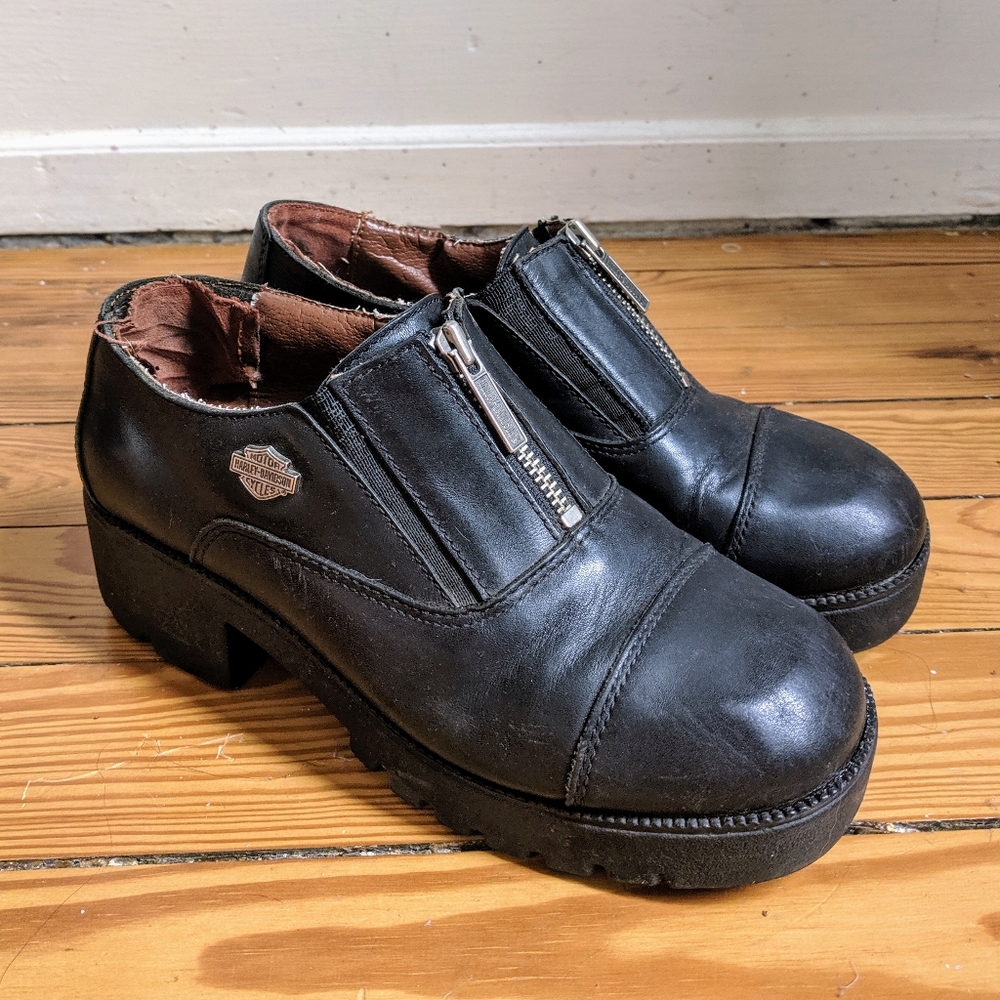 Harley Davidson Zip Chunky Shoes Black Leather